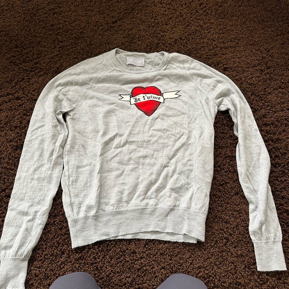 Zadig & Voltaire Light Gray Sweater with Red Heart Motif